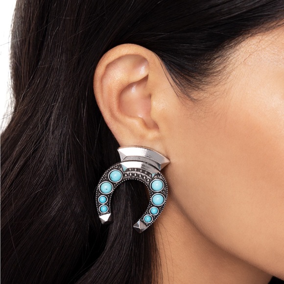 Turquoise Horseshoe Clip-On Earrings - Picture 2 of 2